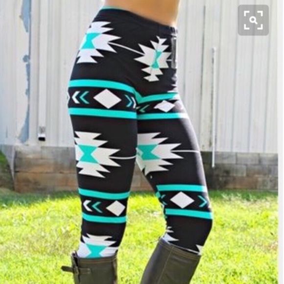 Black/Teal Aztec Leggings - Picture 3 of 5